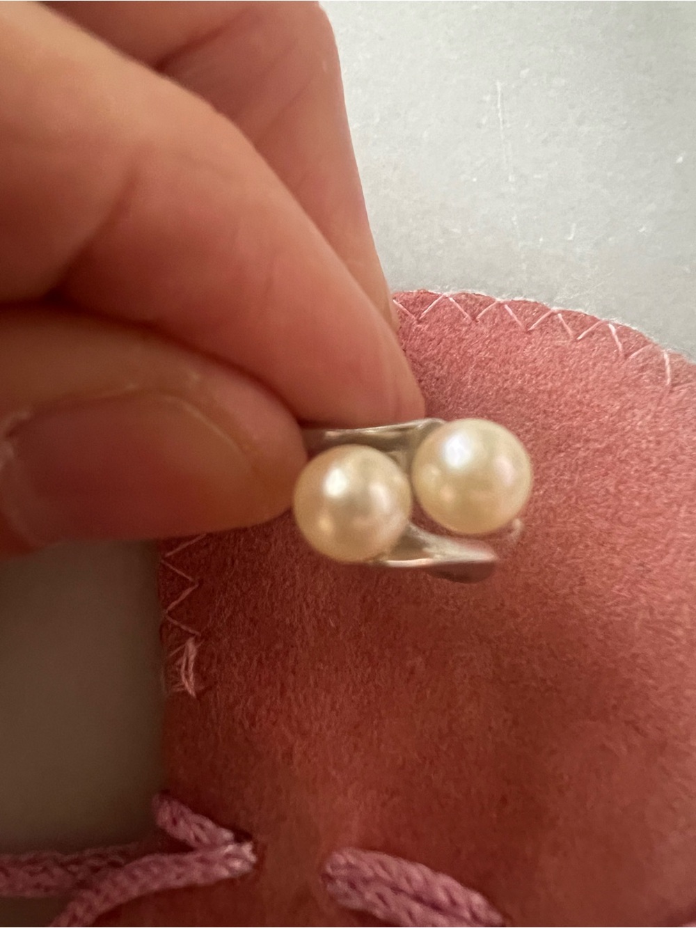 Vintage 14k white gold Double Pearl Open Band Ring